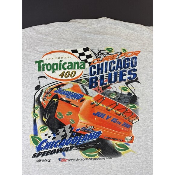 Rare Vintage Y2K Nascar Tropicana 400 Chicago Blues Car Racing Grey 2XL Shirt T - Picture 3 of 14